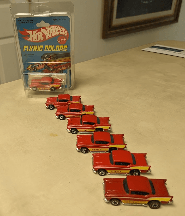 Hot Wheels Flying Colors · Red Race Trucks 6-Pack (1970s NIB)